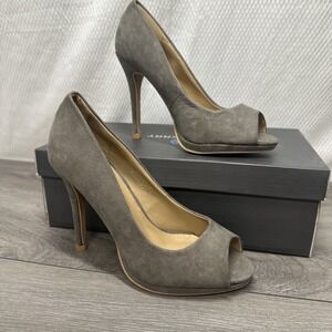 Gray Platform Peep Toe Heels Grey Suede Stiletto Pumps Women Size 6 Heel Grey